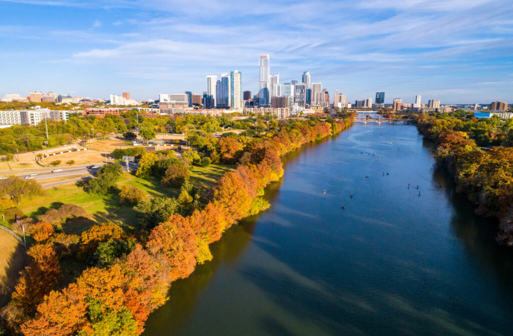 Austin Texas fall colors autumn leaves along Colorado river